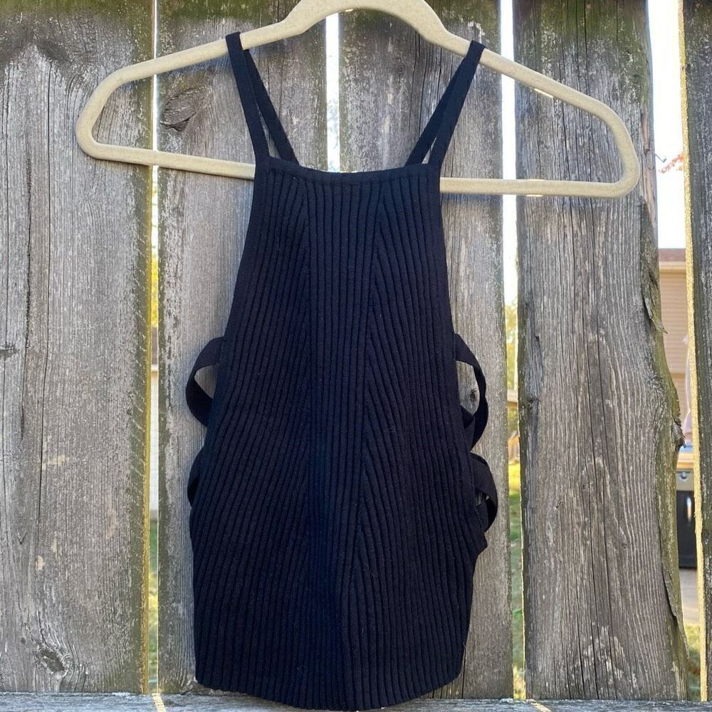 Brooklyn Karma Black Ribbed Cut Out Crop Sweater Top | L‎